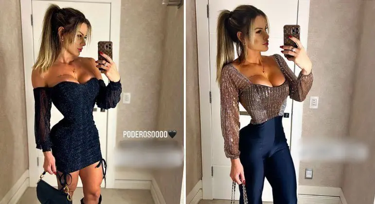 Mariana Polastreli, mulher de Eduardo Costa, exibe cinturinha fina nas redes sociais