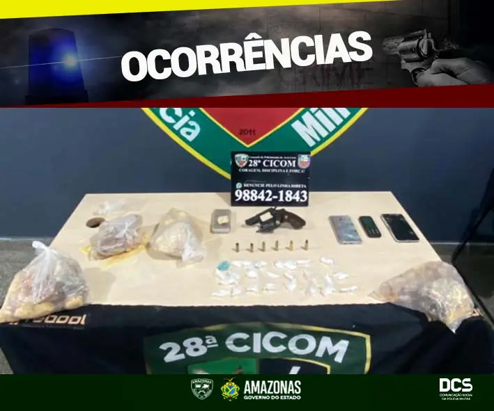 Polícia Militar detém dois homens por tráfico de drogas e posse de arma de fogo, na zona leste