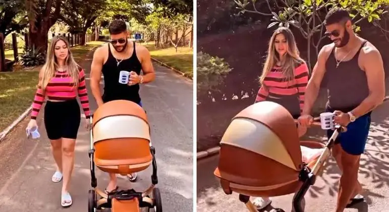 Hulk curte folga e leva filha para passear em carrinho de bebê avaliado em R$ 22 mil