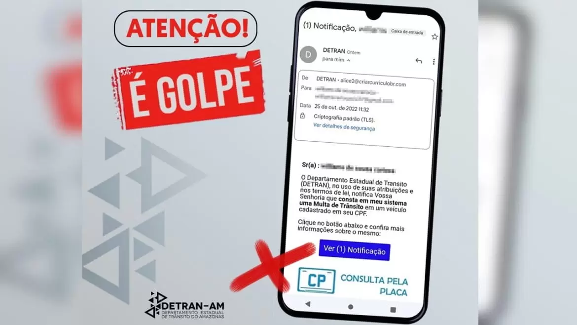 Detran-AM alerta para golpe via e-mail com falso aviso de multa