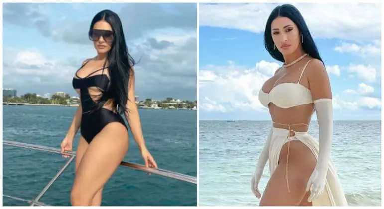 Maiô recortado e cor nude: Simaria ousa nos looks de praia