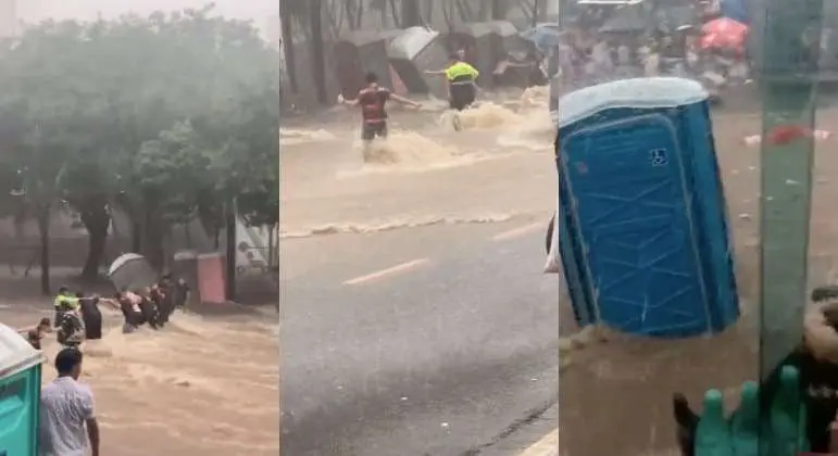 Vídeo: foliões e banheiros químicos são levados por enxurrada em São Paulo