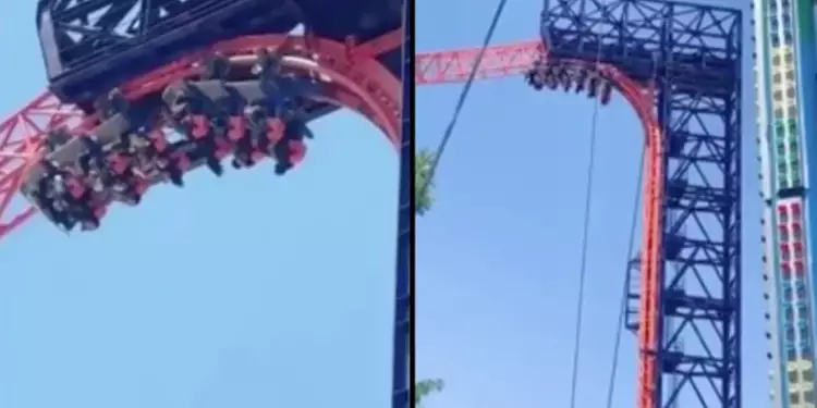 Vídeo: pane em montanha-russa deixa clientes pendurados de cabeça pra baixo