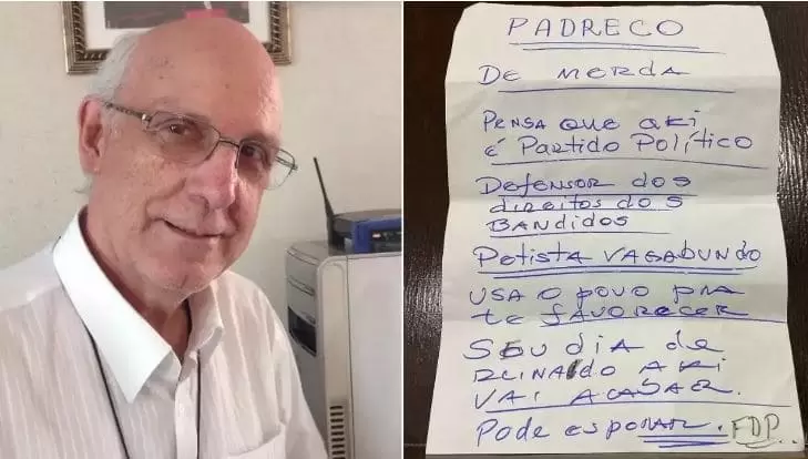 Padre Julio Lancellotti recebe bilhete com ameaça: "Petista vagabundo"