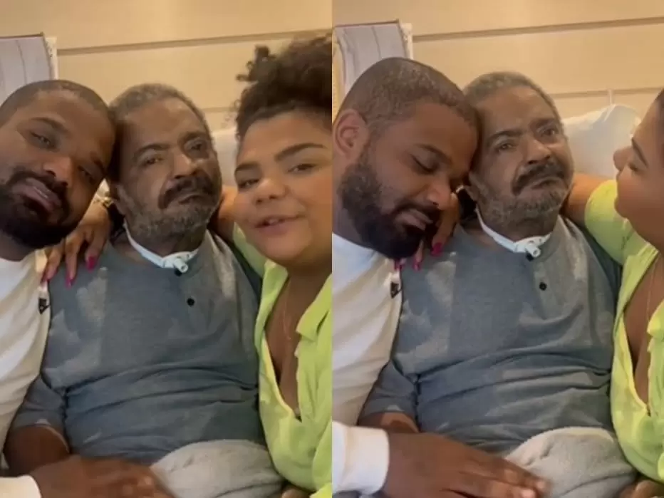 Internado, Arlindo Cruz recebe carinho dos filhos e da mulher em Dia dos Pais