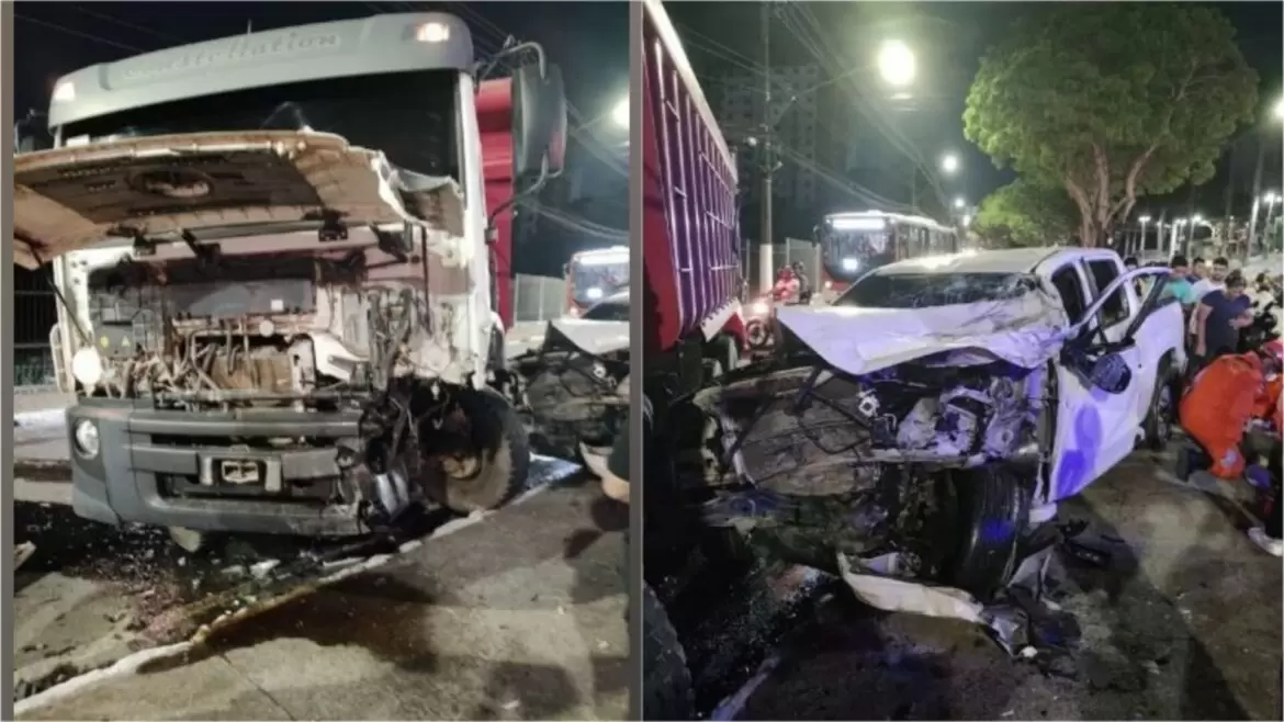 Motorista invade contramão com pickup e atinge caminhão de frente