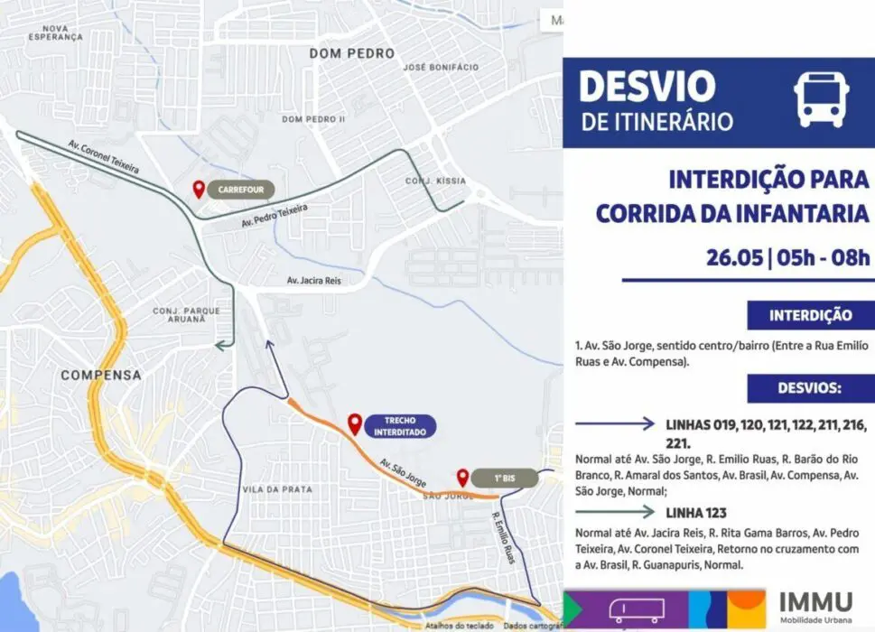 Trânsito terá desvio no São Jorge, no próximo domingo, para ‘Corrida da Infantaria’