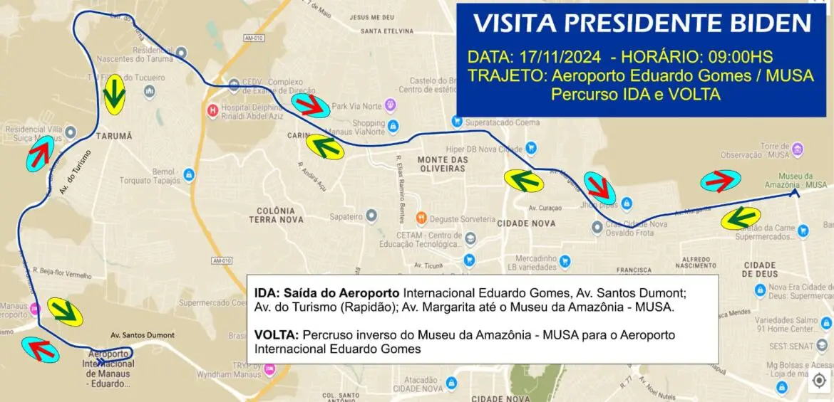 Prefeitura de Manaus prepara esquema especial de trânsito e transporte para visita do presidente dos EUA neste domingo,  (17)