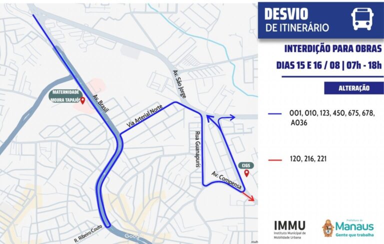 Prefeitura de Manaus orienta sobre desvios do transporte coletivo durante interdições para obras do Complexo Viário Passarão