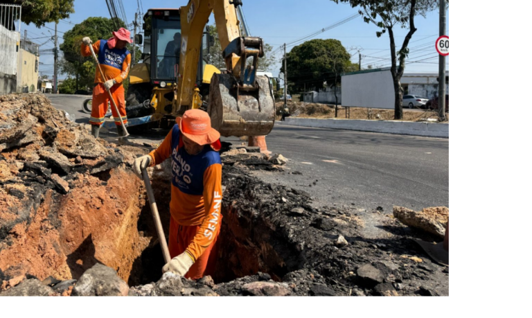 Rede de drenagem da avenida General Rodrigo Otávio passa por recuperação na zona Sul de Manaus